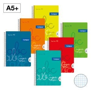 CUADERNO ESPIRAL A5 CUADROS PAUTADOS 3MM 90 GR 80 HOJAS TAPA PLASTICO