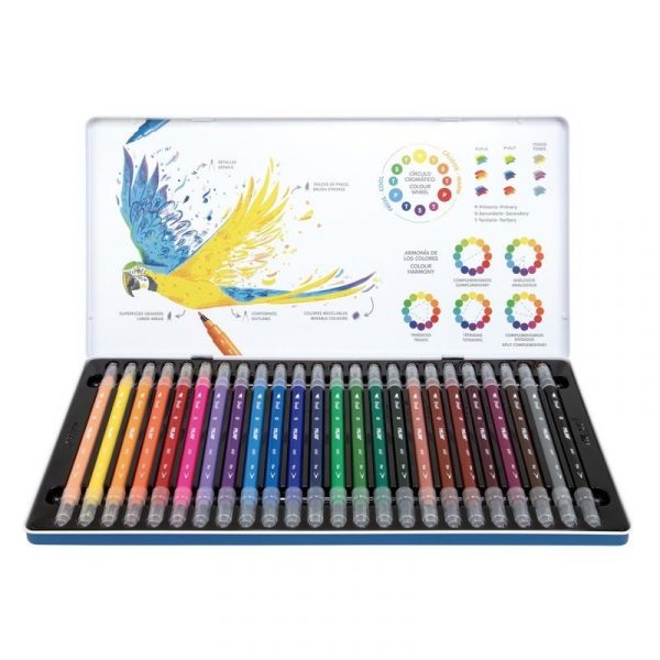 ROTULADORES LETERRING DOBLE PUNTA PINCEL Y FINA 24 COLORES EN CAJA DE ALUMINIO - Imagen 2