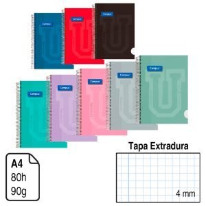 BLOC ESPIRAL Fº CUADROS 4 MM TAPA EXTRADURA 80gr 80H COLORES SURTIDOS