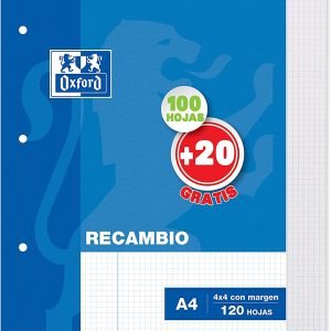 RECAMBIO PORTABLOC A4 OXFORD CUADROS 4×4 100 HOJAS 90GM