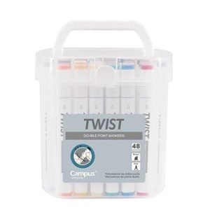 ROTULADOR TWIST DOBLE PUNTA BASE ALCOHOL 48 COLORES CAMPUS