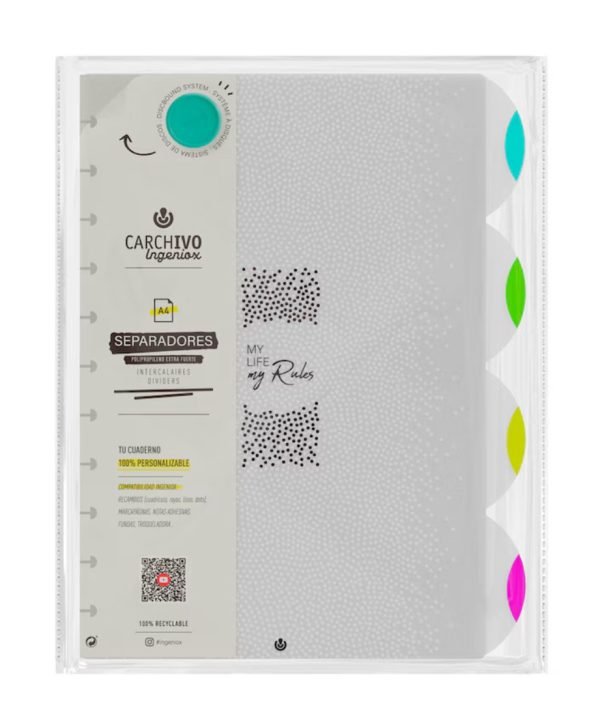 SEPARADORES CUADERNO CARCHIVO INGENIOX A4 PASTEL