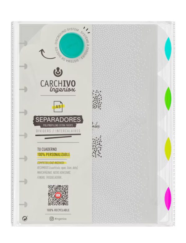 SEPARADORES CUADERNO CARCHIVO INGENIOX A5 PASTEL