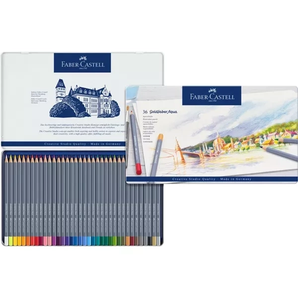 ESTUCHE METAL 36 LAPICES COLORES ACUARELABLES GOLDFABER - Imagen 2