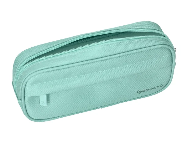 ESTUCHE PORTATODO LIDERPAPEL CLASSIC OVALADO 2 CREMALLERAS CON BOLSILLO DELANTERO 210X90MM VERDE MANZANA