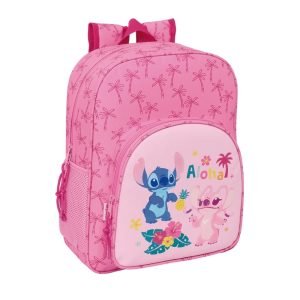 MOCHILA ESCOLAR ADAPT. CARRO SAFTA STITCH ROSA