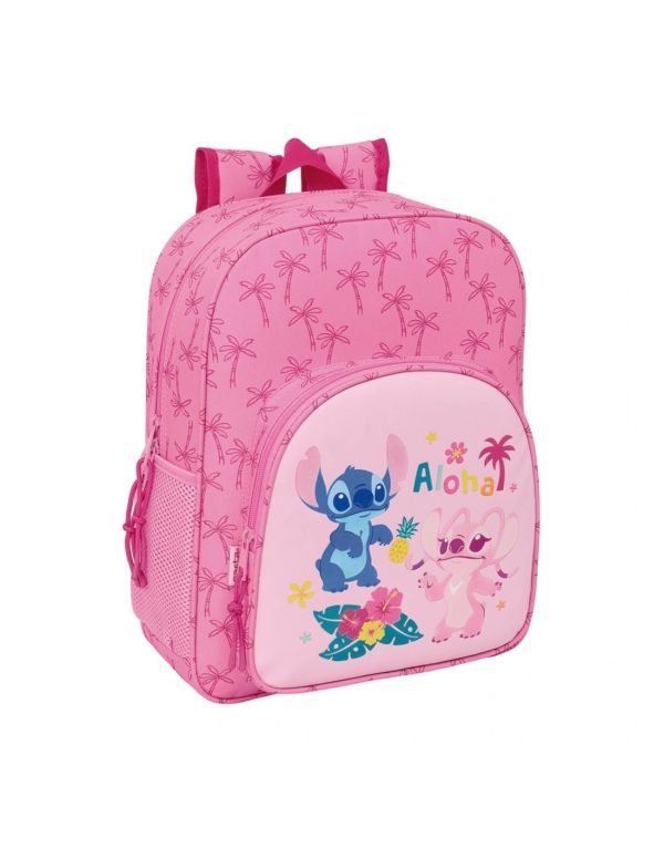 MOCHILA ESCOLAR ADAPT. CARRO SAFTA STITCH ROSA