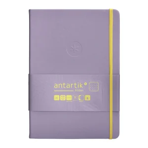 CUADERNO TAPA BLANDA ANTARTIK A5 PUNTOS MORADO Y AMARILLO