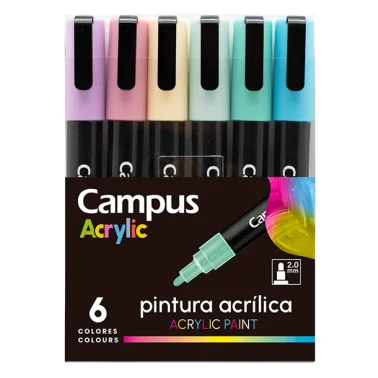 ROTULADORES ACRILICOS CAMPUS ESTUCHE 6 UNID 2MM COLORES PASTELES
