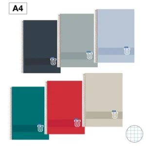CUADERNO ESPIRAL A4 CUADROS TAPA PLASTICO 90GR 80H NUEVOS COLORES