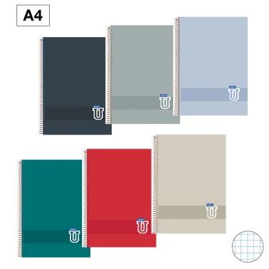 CUADERNO ESPIRAL A4 CUADROS TAPA PLASTICO 90GR 80H NUEVOS COLORES