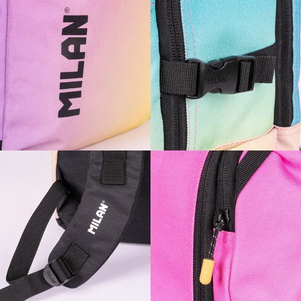 MOCHILA ESCOLAR MILAN 5 CREMALLERAS COLECCIÓN SUNSET ROSA - Imagen 4