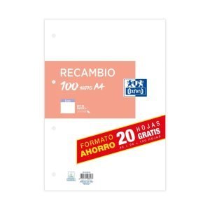 RECAMBIO PORTABLOC A4 OXFORD HOJAS LISAS 100 HOJAS 90GM