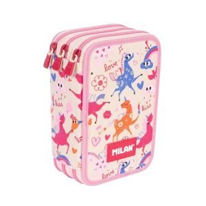 ESTUCHE PLUMIER TRIPLE MILAN FLOWICORN BEIGE