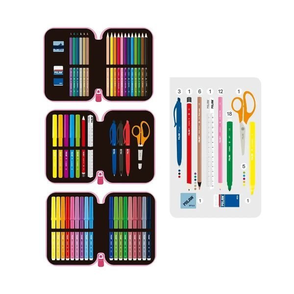 ESTUCHE PLUMIER TRIPLE MILAN FLOWICORN ROSA - Imagen 3