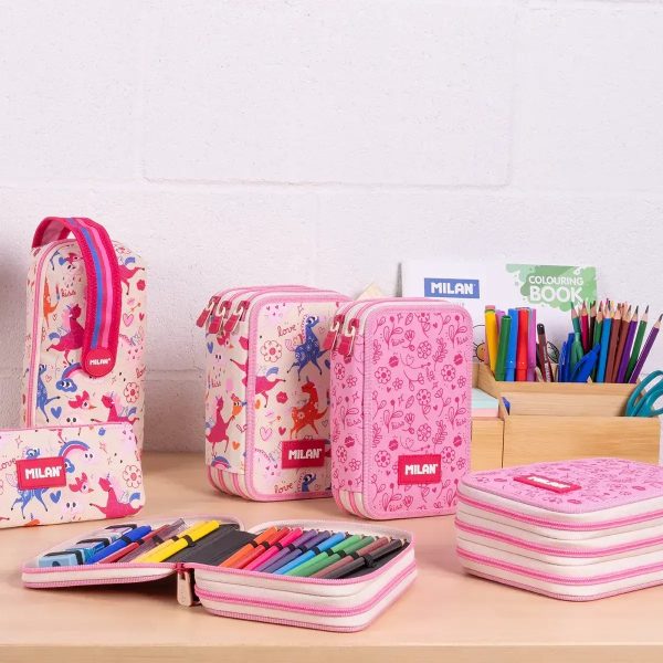 ESTUCHE PLUMIER TRIPLE MILAN FLOWICORN ROSA - Imagen 5