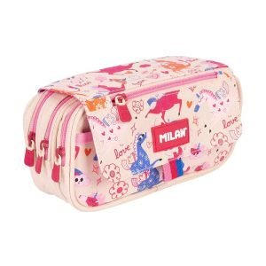 ESTUCHE MILAN 4 CREMALLERAS CON SOLAPA SERIE FLOWICORN BEIGE