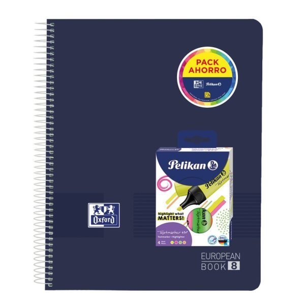 CUADERNO EUROPEANBOOK8 OXFORD 5X5 +MARCADORES FLUOR 4U AZUL AQUA - Imagen 2
