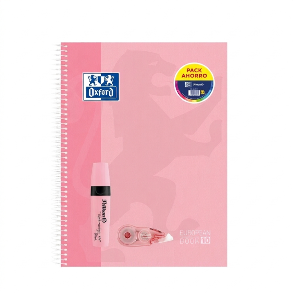 CUADERNO EUROPEANBOOK10 5X5+CORRECTOR+MARCADOR ROSA PASTEL