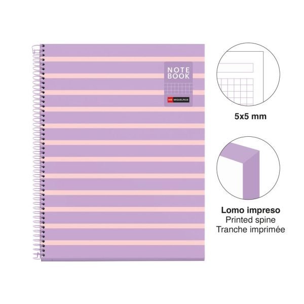 CUADERNO ESPIRAL MIQUELRIUS A4 CUADROS 80H BETWEEN THE LINES MALVA - Imagen 2