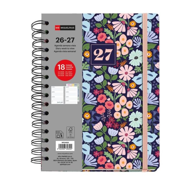 AGENDA 18 MESES PLUS MIQUELRIUS 26/27 A5 SEMANAL WIRE-O BLACK BLOOM