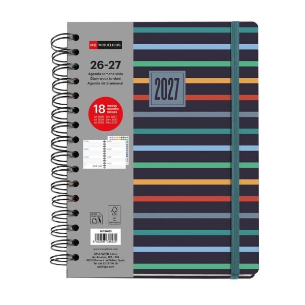 AGENDA 18 MESES PLUS MIQUELRIUS 26/27 A5 SEMANAL WIRE-O STRIPES