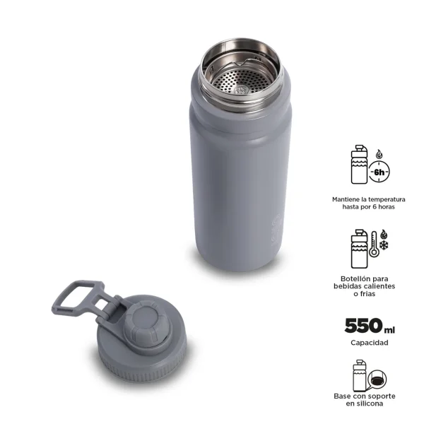 BOTELLA ISOTÉRMICA TOTTO 550ML GRIS - Imagen 2