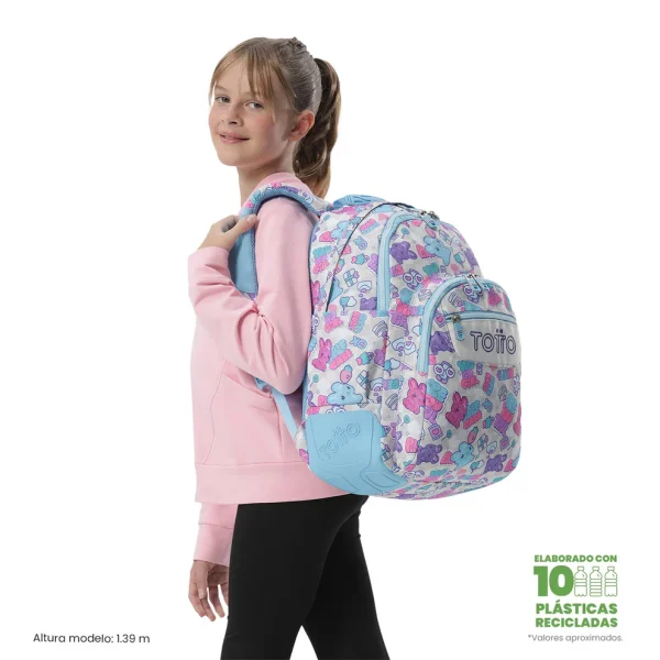 MOCHILA TOTTO ESCOLAR CON REFUERZO STICKERS PASTEL - Imagen 4