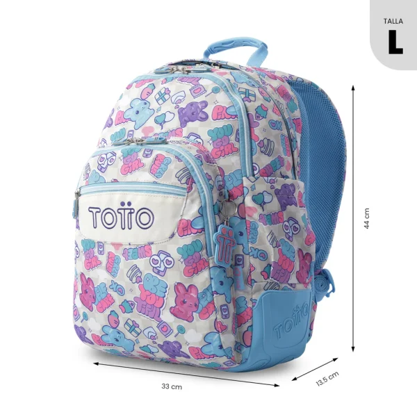 MOCHILA TOTTO ESCOLAR CON REFUERZO STICKERS PASTEL - Imagen 3