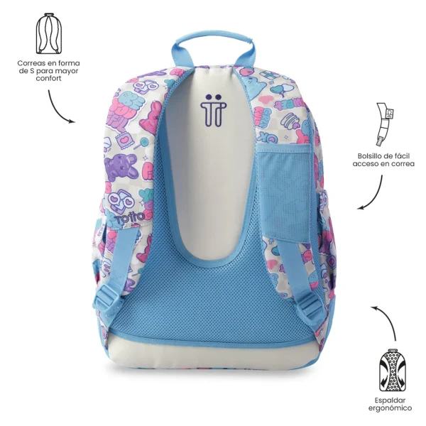 MOCHILA TOTTO ESCOLAR CON REFUERZO STICKERS PASTEL - Imagen 2