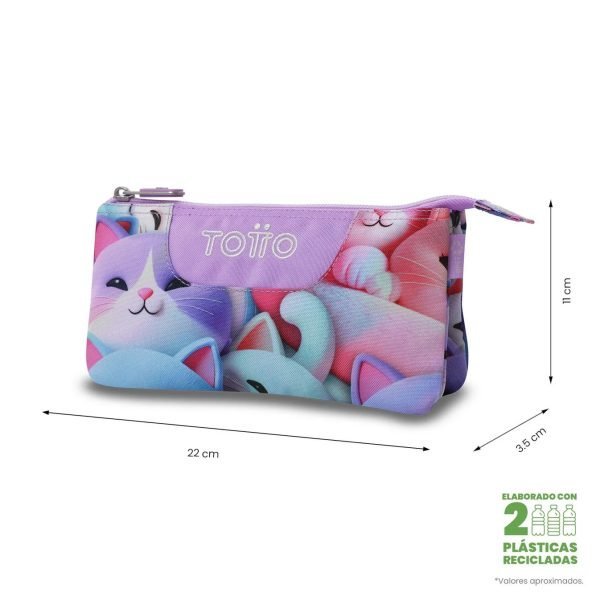 ESTUCHE TOTTO TRIPLE TABLERO GATOS PASTEL - Imagen 2