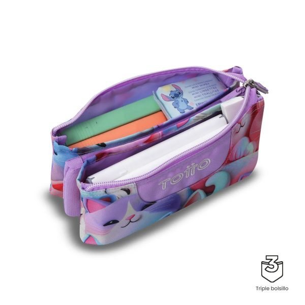 ESTUCHE TOTTO TRIPLE TABLERO GATOS PASTEL - Imagen 3