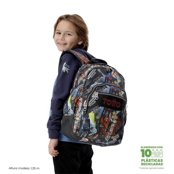 MOCHILA TOTTO ESCOLAR CON REFUERZO COCHES - Imagen 3