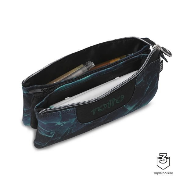 ESTUCHE TOTTO TRIPLE TABLERO EFECTO MÁRMOL AZUL Y NEGRO - Imagen 3
