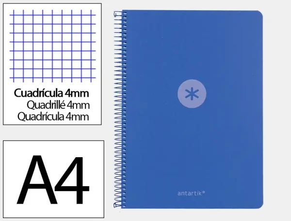 CUADERNO ESPIRAL ANTARTIK A4 CUADROS 80H POLYFOAM COLOR AZUL - Imagen 4