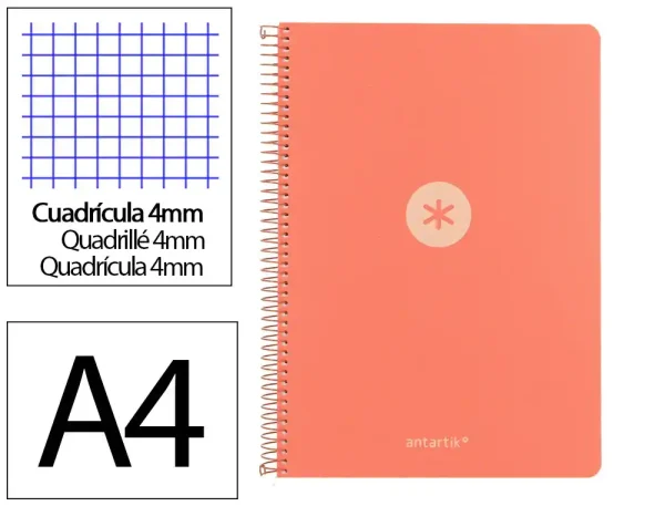 CUADERNO ESPIRAL ANTARTIK A4 CUADROS 80H POLYFOAM COLOR ROSA CORAL - Imagen 4