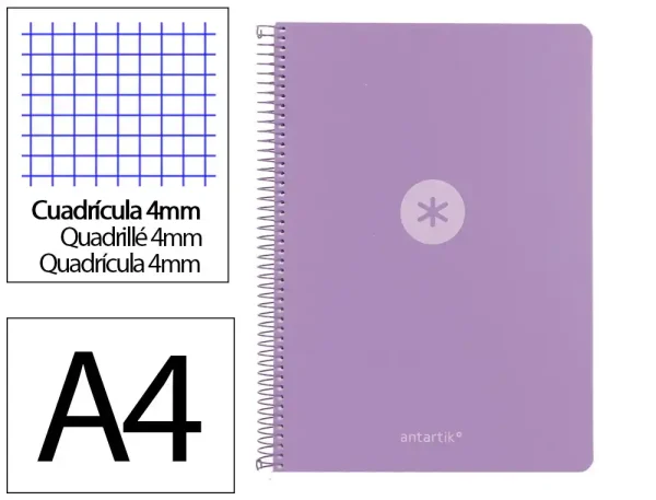 CUADERNO ESPIRAL ANTARTIK A4 CUADROS 80H POLYFOAM COLOR MORADO LAVANDA - Imagen 3