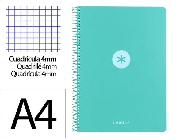 CUADERNO ESPIRAL ANTARTIK A4 CUADROS 80H POLYFOAM COLOR VERDE MENTA - Imagen 5