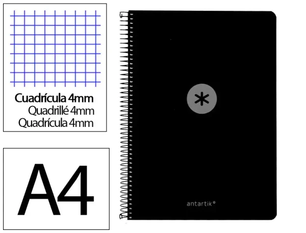 CUADERNO ESPIRAL ANTARTIK A4 CUADROS 80H POLYFOAM COLOR NEGRO - Imagen 2