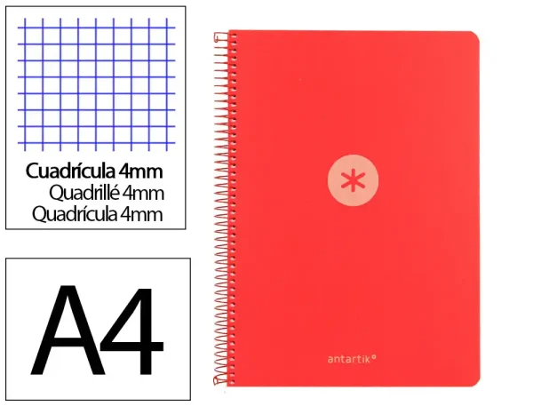 CUADERNO ESPIRAL ANTARTIK A4 CUADROS 80H POLYFOAM COLOR ROJO - Imagen 2