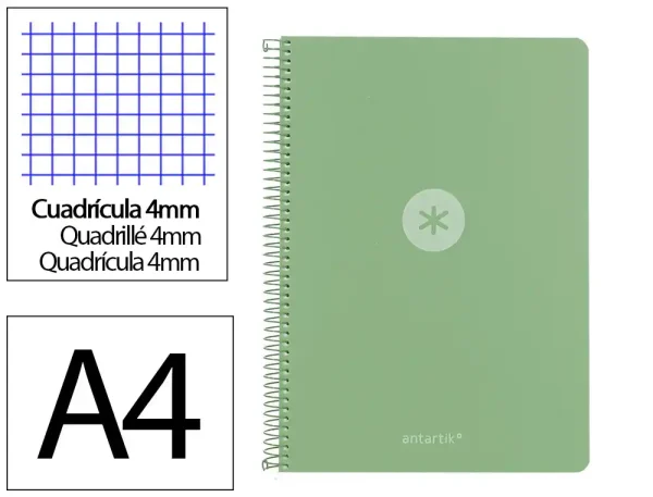 CUADERNO ESPIRAL ANTARTIK A4 CUADROS 80H POLYFOAM COLOR VERDE MATCHA - Imagen 2