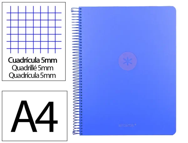 CUADERNO ESPIRAL ANTARTIK A4 CUADROS MICROPERFORADO 120H POLYFOAM COLOR AZUL - Imagen 2