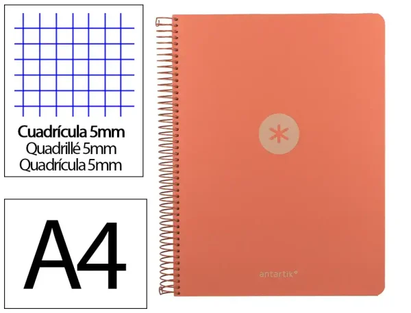 CUADERNO ESPIRAL ANTARTIK A4 CUADROS MICROPERFORADO 120H POLYFOAM COLOR ROSA CORAL - Imagen 2