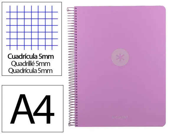 CUADERNO ESPIRAL ANTARTIK A4 CUADROS MICROPERFORADO 120H POLYFOAM COLOR MORADO LAVANDA - Imagen 2