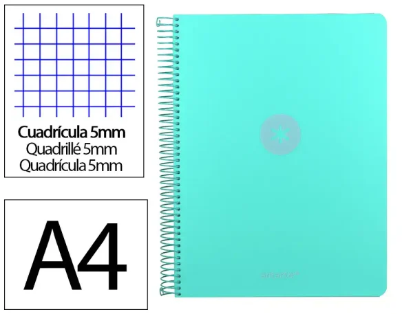 CUADERNO ESPIRAL ANTARTIK A4 CUADROS MICROPERFORADO 120H POLYFOAM COLOR VERDE MENTA - Imagen 2