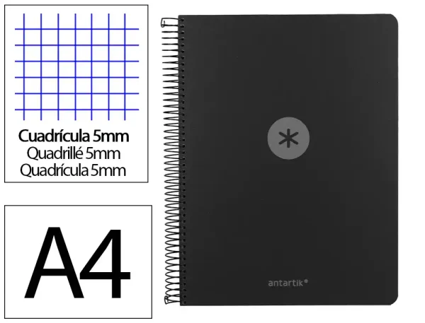 CUADERNO ESPIRAL ANTARTIK A4 CUADROS MICROPERFORADO 120H POLYFOAM COLOR NEGRO - Imagen 6