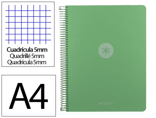 CUADERNO ESPIRAL ANTARTIK A4 CUADROS MICROPERFORADO 120H POLYFOAM COLOR VERDE MATCHA - Imagen 2