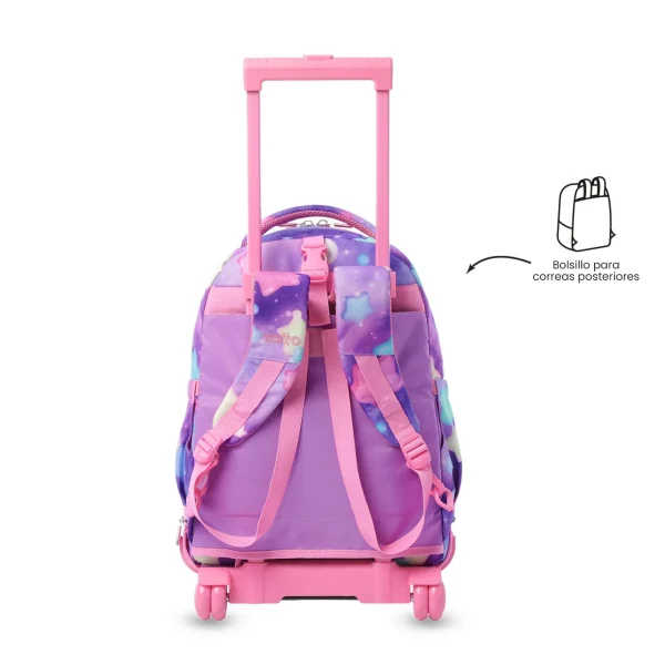 MOCHILA TOTTO ESCOLAR CARRO DESMONTABLE ESTRELLAS LILA - Imagen 3