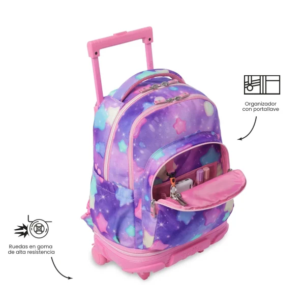 MOCHILA TOTTO ESCOLAR CARRO DESMONTABLE ESTRELLAS LILA - Imagen 8