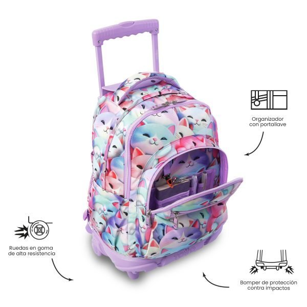 MOCHILA TOTTO ESCOLAR CARRO FIJO GATOS - Imagen 2